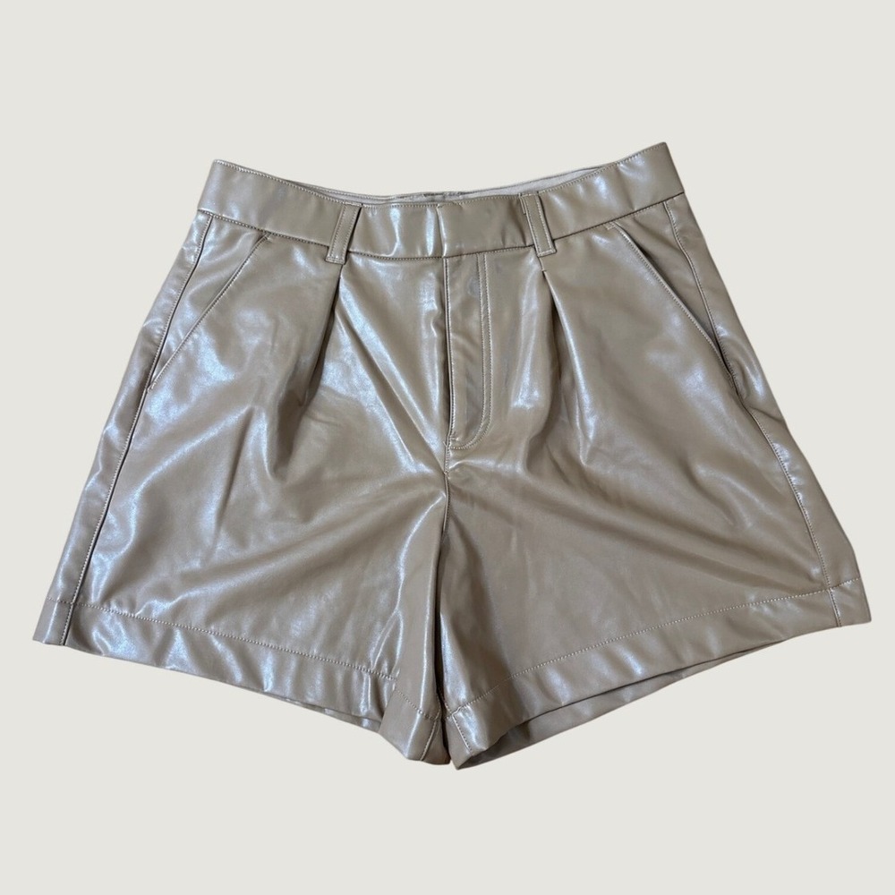Abercrombie & Fitch Shorts Womens Tan Vegan Leather Pleated High Rise SIZE L